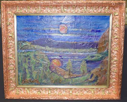 ERICHSEN THORVALD (1868-1939), framed oil on panel, abstract impressionist landscape, signed.48 cm x