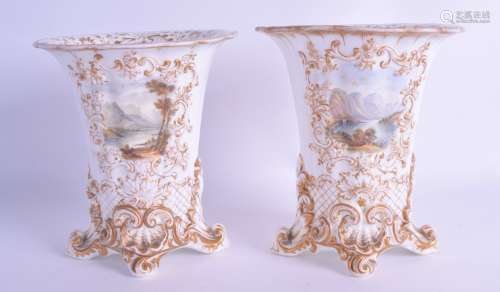A PAIR OF 19TH CENTURY COPELAND AND GARRETT PORCELAIN VASES painted with two views of Scottish