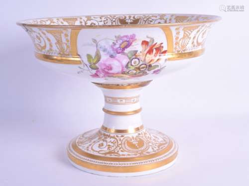 A LARGE EARLY 19TH CENTURY ENGLISH PORCELAIN COMPORT Derby or Coalport, painted with flowers