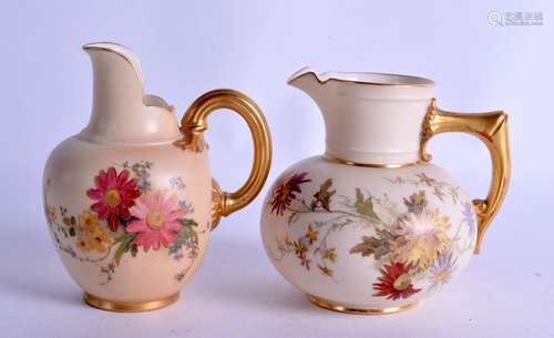 Royal Worcester blush ivory jug painted with flowers date code for 1892 and another Royal