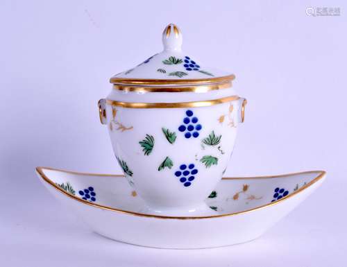 Late 18th/early 19th c. Nast a' Paris small condiment tureen and cover painted with stylised grape