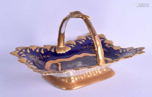 A MID 19TH CENTURY EUROPEAN RECTANGULAR PORCELAIN BASKET in the manner of Worcester, painted with