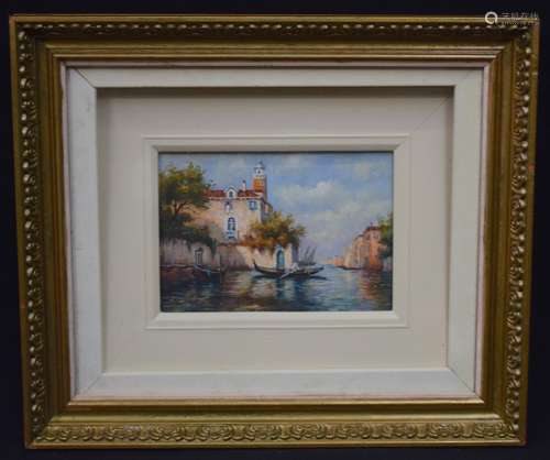 ITALIAN SCHOOL (Early 20th Century), framed oil on panel, Venetian scenes. 12 cm x 17 cm.