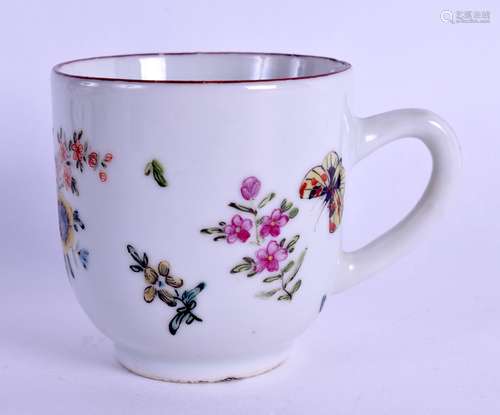 18th c. Chinese coffee cup painted with flowers, a caterpillar and moth in the workshop of James