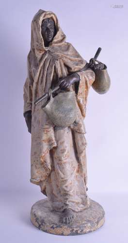 A LARGE 19TH CENTURY AUSTRIAN COLD PAINTED BRONZE FIGURE OF A MALE modelled standing in flowing