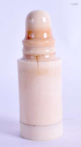 A RARE EARLY 19TH CENTURY CARVED IVORY PERFUME BOTTLE AND STOPPER with glass liner. 12.5 cm high.