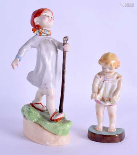 A ROYAL WORCESTER FIGURE entitled 'Thursday's Child', together with another entitled 'Joan'. 17 cm &