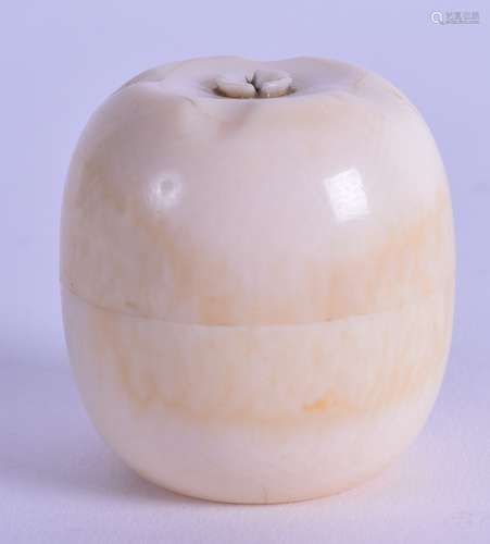 A 19TH CENTURY EUROPEAN CARVED IVORY BOX AND COVER in the form of an apple. 4 cm high.