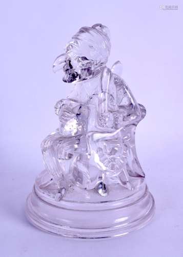 A RARE DAVIDSONS PRESSED GLASS FIGURE OF PUNCH modelled upon a circular base. 17.5 cm high.