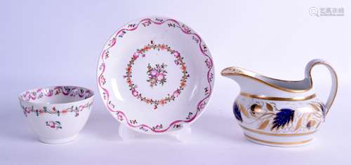 Early 19th c. New Hall cream jug pattern 524 and an 18th c. New Hall teabowl and saucer with Chinese