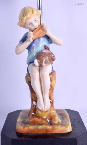 A ROYAL WORCESTER FIGURE OF PETER PAN converted to a lamp. Figure 21 cm high.