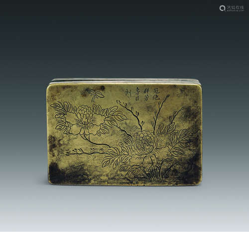 寿臣 铜花卉墨盒