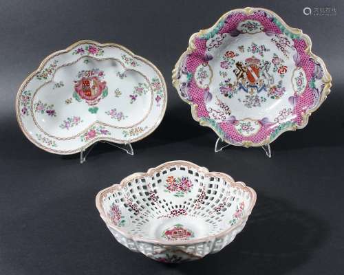 SAMSON ARMORIAL DISH, the crest inside a famille rose style diaper and floral border; together