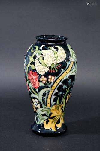 MOORCROFT VASE - GOLDEN LILY a boxed modern Moorcroft vase in the Golden Lily design, in the