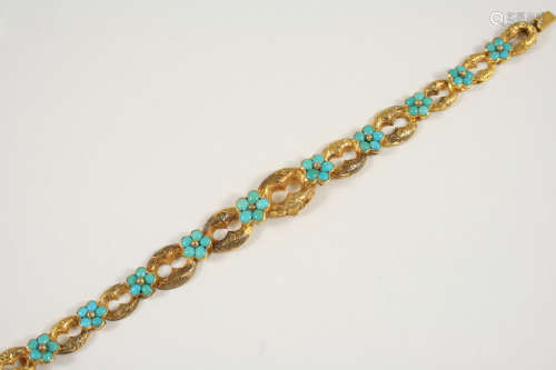 A VICTORIAN GOLD AND TURQUOISE BRACELET the gold oval link openwork bracelet is mounted with