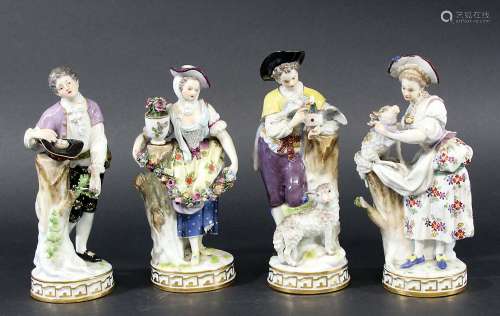 GROUP OF FOUR MEISSEN FIGURES, late 19th or 20th century, to include a pair modelled with sheep, a