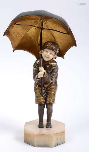 D.H.CHIPARUS (1886-1947) - BRONZE & IVORY ART DECO FIGURE the figure titled Child with Umbrella, the