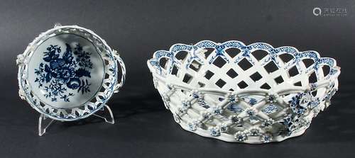 WORCESTER BASKET, circa 1770, blue printed in the Pine Cone group pattern inside a pierced rim,