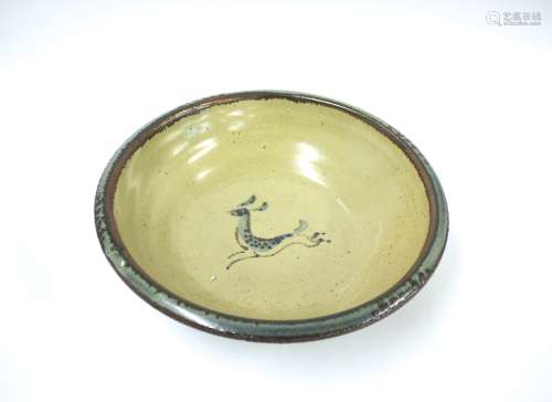 BERNARD LEACH STUDIO POTTERY BOWL a large stoneware bowl with a celadon style glaze, the plain