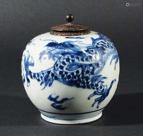 CHINESE BLUE AND WHITE VASE, possibly for the Vietnamese market, painted with a dragon chasing a