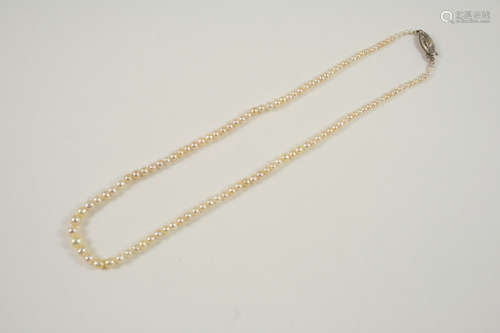 A SINGLE ROW GRADUATED NATURAL PEARL NECKLACE the pearls graduate to an oval-shaped clasp, 38.5cm.