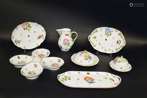 HEREND CHINA - FRUITS & FLOWERS various items including a scalloped shaped segmented dish, two