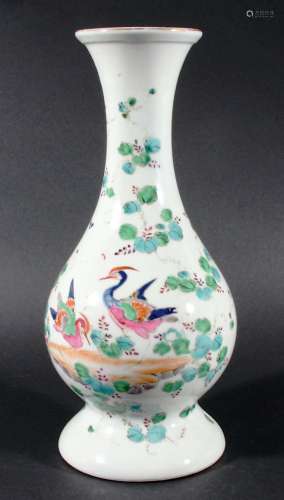 CHINESE BALUSTER VASE, possibly 18th century, enamelled with a pair of exotic birds amongst
