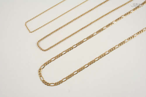 A 9CT. GOLD LONG AND SHORT FLAT CURB LINK NECKLACE 49.5cm. long, 10.2 grams, together with a 9ct.