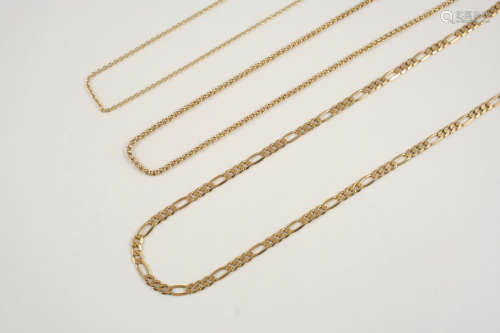 A 9CT. GOLD LONG AND SHORT FLAT CURB LINK NECKLACE 49.5cm. long, 10.2 grams, together with a 9ct.