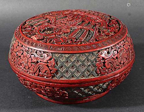 CHINESE CINNABAR LACQUER CIRCULAR BOX AND COVER, mid 19th century, decorated with a dragon before
