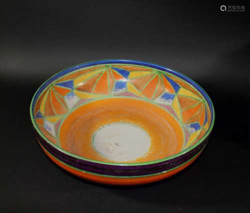 LARGE CLARICE CLIFF WASH BASIN a large Bizarre wash basin, the interior painted with segments of