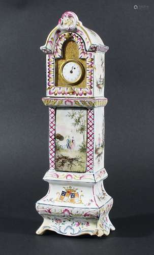 CONTINENTAL FAIENCE LONGCASE CLOCK, 19th century, possibly Rouen, the enamelled watch face and