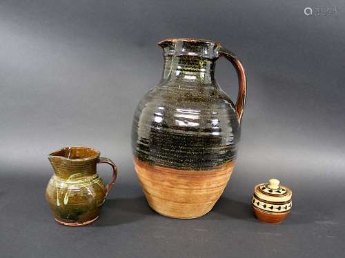 WINCHCOMBE POTTERY - RAY FINCH a large Winchcombe pottery jug, the top section with a tenmoku