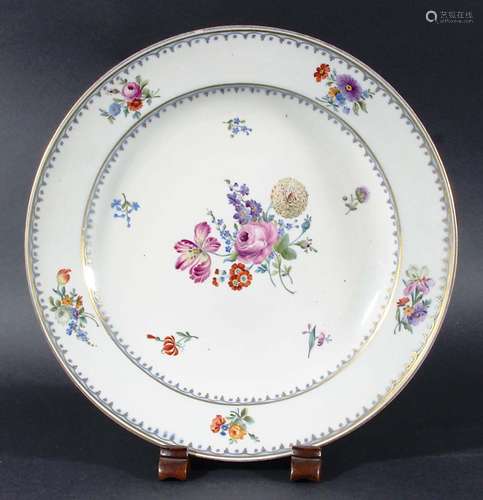 VIENNA CHARGER, 19th century, painted with deutsche blumen inside underglaze blue and gilt bands,