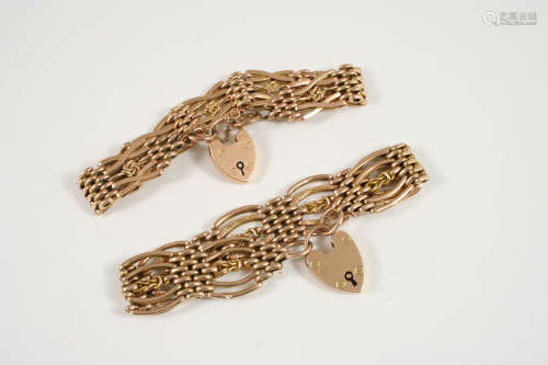 A 15CT. GOLD FANCY GATE LINK BRACELET with padlock clasp, 21.7 grams, together with a 9ct. gold