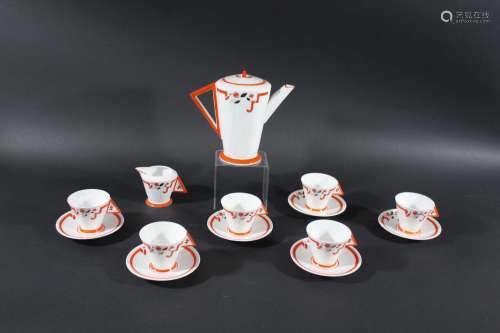 SHELLEY VOGUE COFFEE SET an Art Deco Shelley Vogue coffee set in the J design, comprising a Coffee