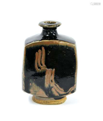 BERNARD LEACH STUDIO POTTERY VASE a bottle shaped stoneware vase with a Tenmoku glaze, with an