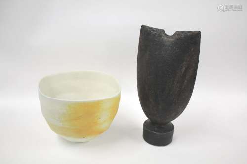 STUDIO POTTERY including an interesting porcelain bowl with a ridged body and incised decoration (
