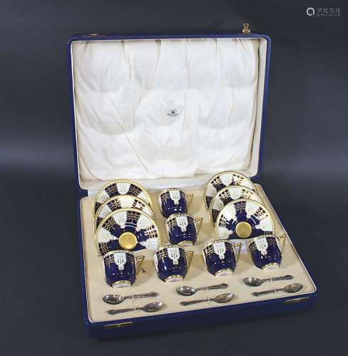 CASED ROYAL WORCESTER COFFEE SET - MAPPIN & WEBB including six coffee cups and saucers, the gilded