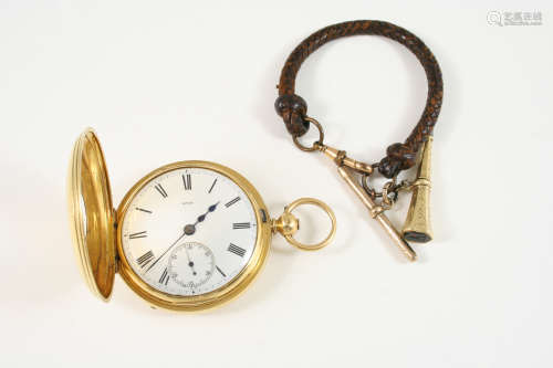 AN 18CT. GOLD HALF HUNTING CASED POCKET WATCH the white enamel dial numbered 60134, with Roman