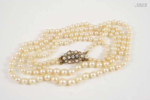 A DOUBLE ROW GRADUATED CULTURED PEARL NECKLACE the pearls graduate from approximately 3.6mm. to 6.