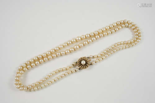 A DOUBLE ROW GRADUATED CULTURED PEARL NECKLACE the pearls graduate from approximately 5.1mm. to 8.