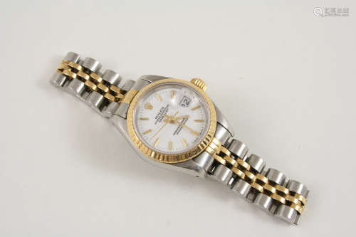A LADY'S STAINLESS STEEL AND GOLD OYSTER PERPETUAL DATEJUST WRISTWATCH BY ROLEX the signed