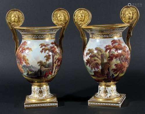 PAIR DERBY VASES, circa 1820, probably painted by Daniel Lucas with romantic scenes of figures