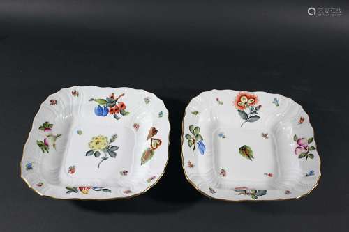 LARGE HEREND SQUARE DISHES - FRUITS & FLOWERS 4 large square dishes by Herend each painted in the