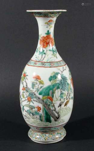 CHINESE FAMILLE VERTE BALUSTER VASE, Kangxi style but later, painted with two fish in a lake and two