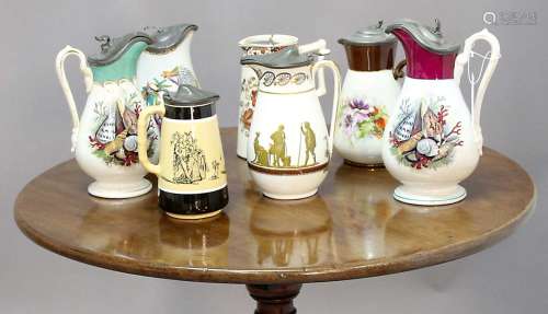 COLLECTION OF VICTORIAN PRINTED JUGS, to include Coalport, Booth, Grimwades and others in various
