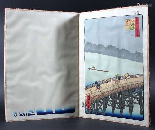 AFTER HIROSHIGE, People of a Bridge Surprised by Rain, a folio of Japanese wood block prints