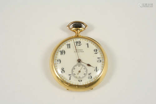 AN 18CT. GOLD OPEN FACED POCKET WATCH the white enamel dial with Arabic numerals and subsidiary