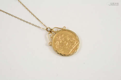 A GOLD SOVEREIGN 1901, in a 9ct. gold pendant mount and chain, total weight 10.1 grams.